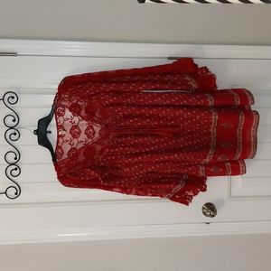 Free People Bohemian dress w/ lace & bell sleeve